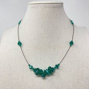 Signed New York Crystal Cluster Necklace Wicked Green Classic‎ Dressy Formal